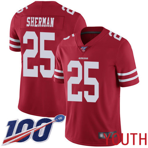 San Francisco 49ers Limited Red Youth Richard Sherman Home NFL Jersey #25 100th Season Vapor Untouchable->youth nfl jersey->Youth Jersey